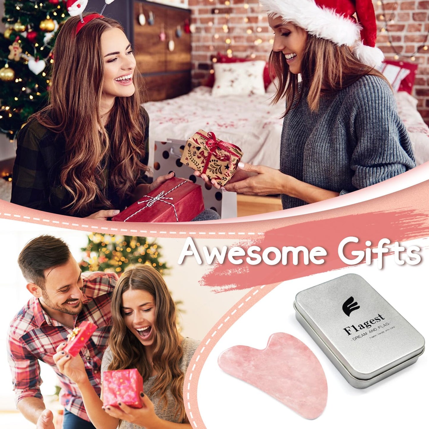Stainless Steel Gua Sha Facial Tools Gua Sha Rose Quartz Massage Tool Guasha Face Sculpting Tool Skin Care